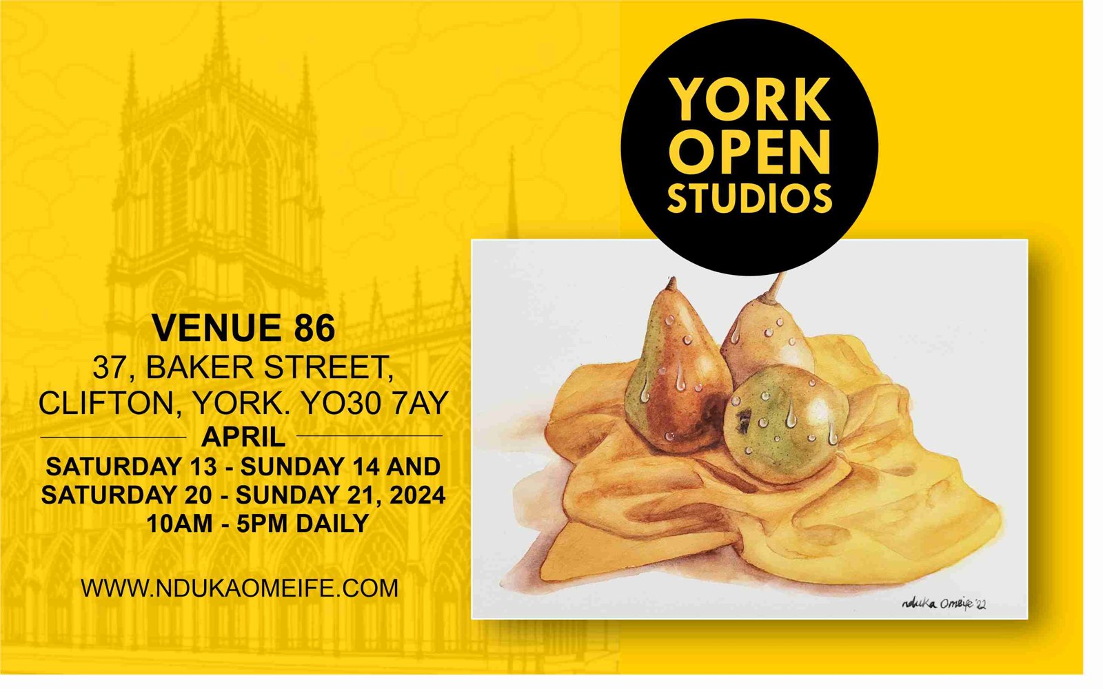 Past York Open Studios flyer featuring a watercolour still life